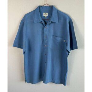 Solitude Men’s Embroidered Button Down Short Sleeve Camp Shirt Blue Size M